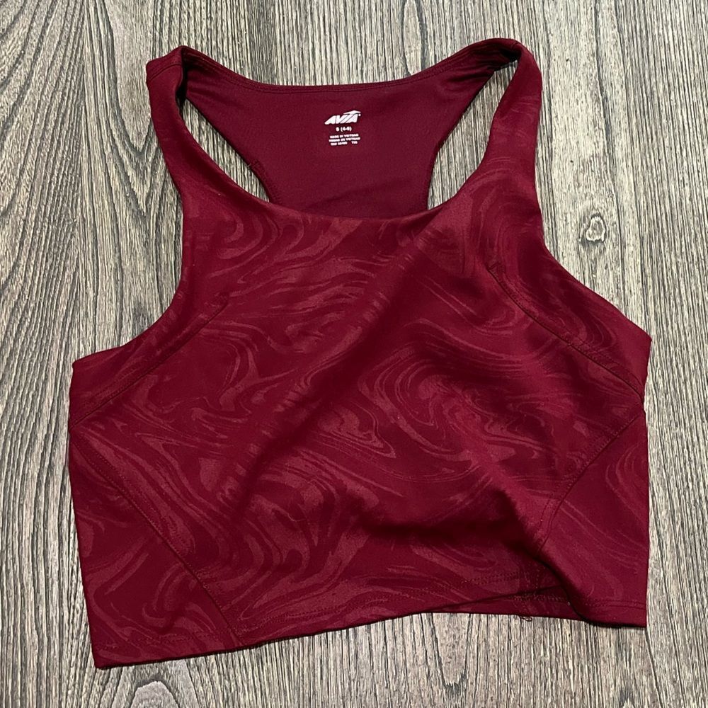 AVIA Womens Sports Bra Scoop Neck Racerback Pullover Stretch Maroon Small